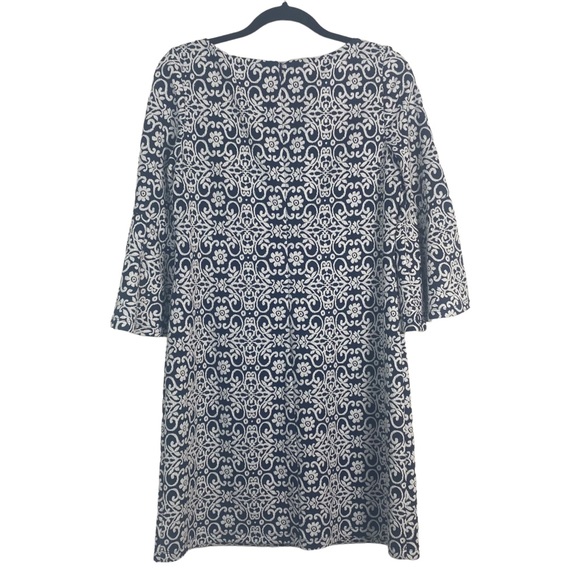 Jessica Howard Women’s Navy White Embroidered Dress 3/4 Bell Sleeves, Size 10 - Picture 4 of 13